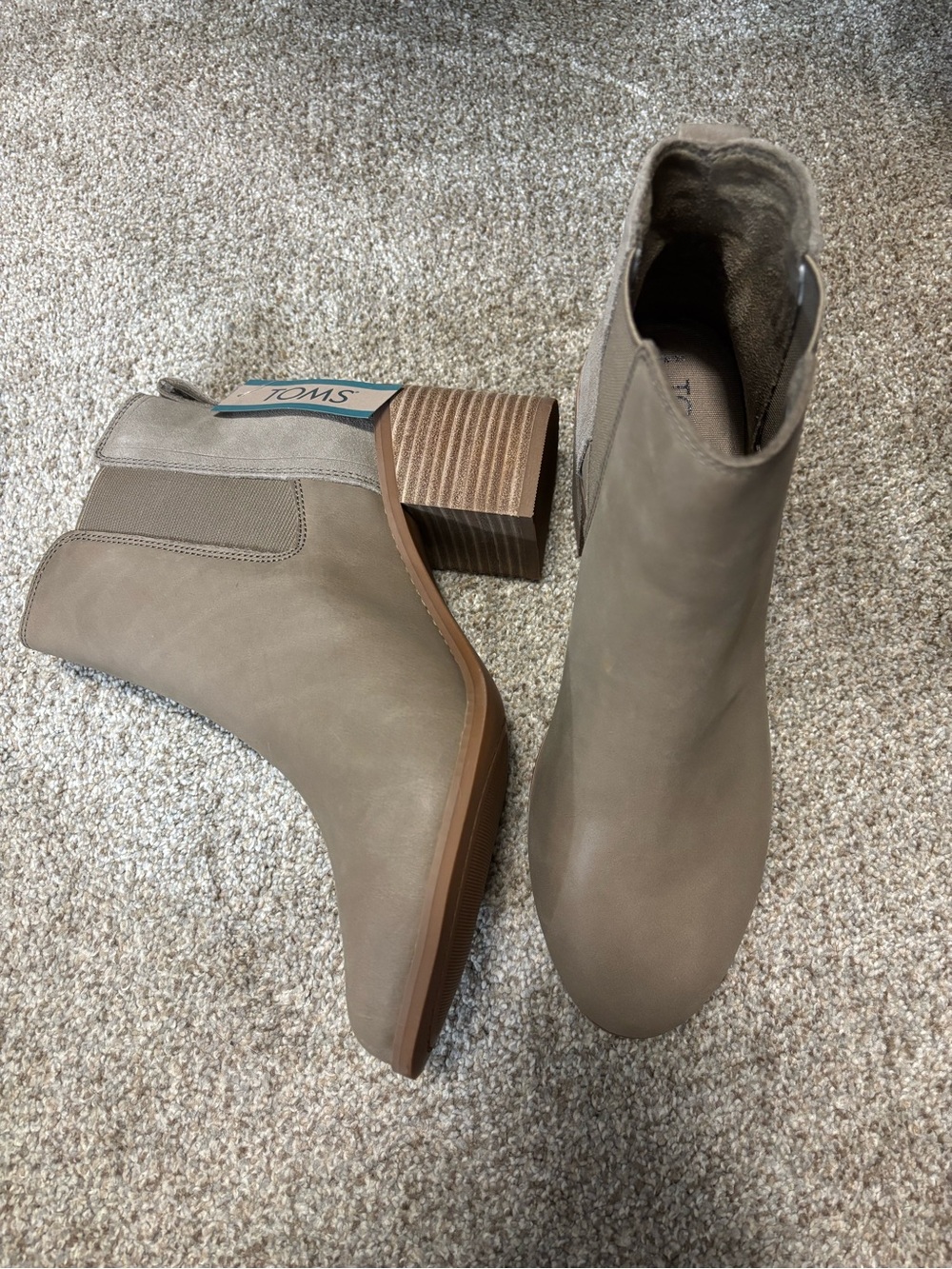 TOMS Taupe Chelsea Block Heel Booties